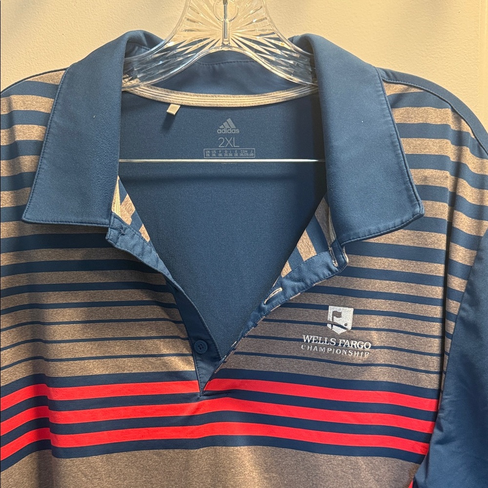 Adidas Blue and Red Striped Polo